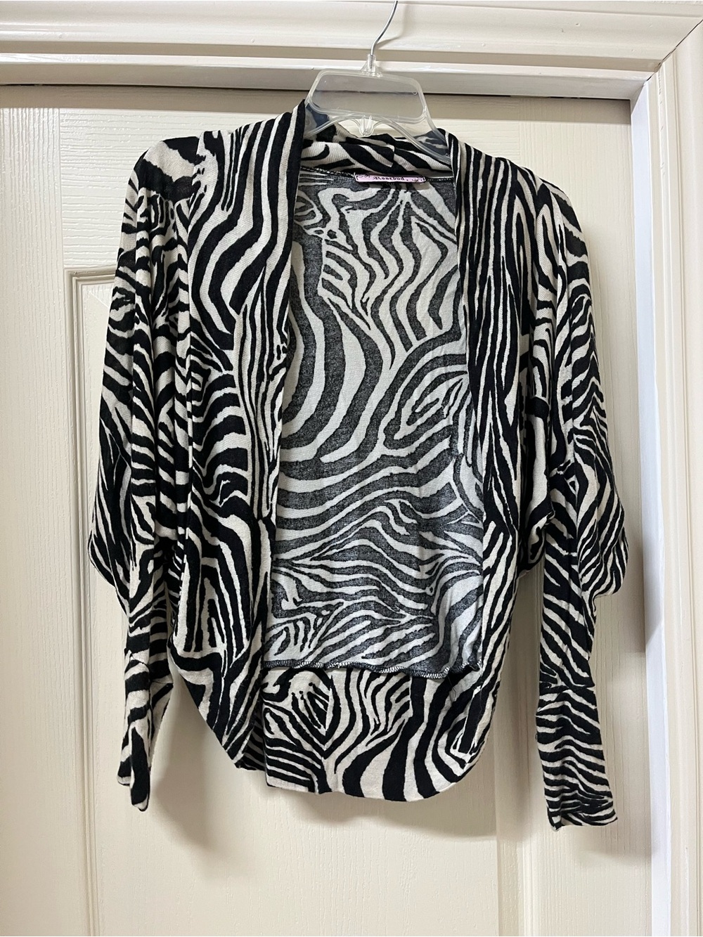 Zebra-Print Open Front Cardigan Sweater - Black & White
